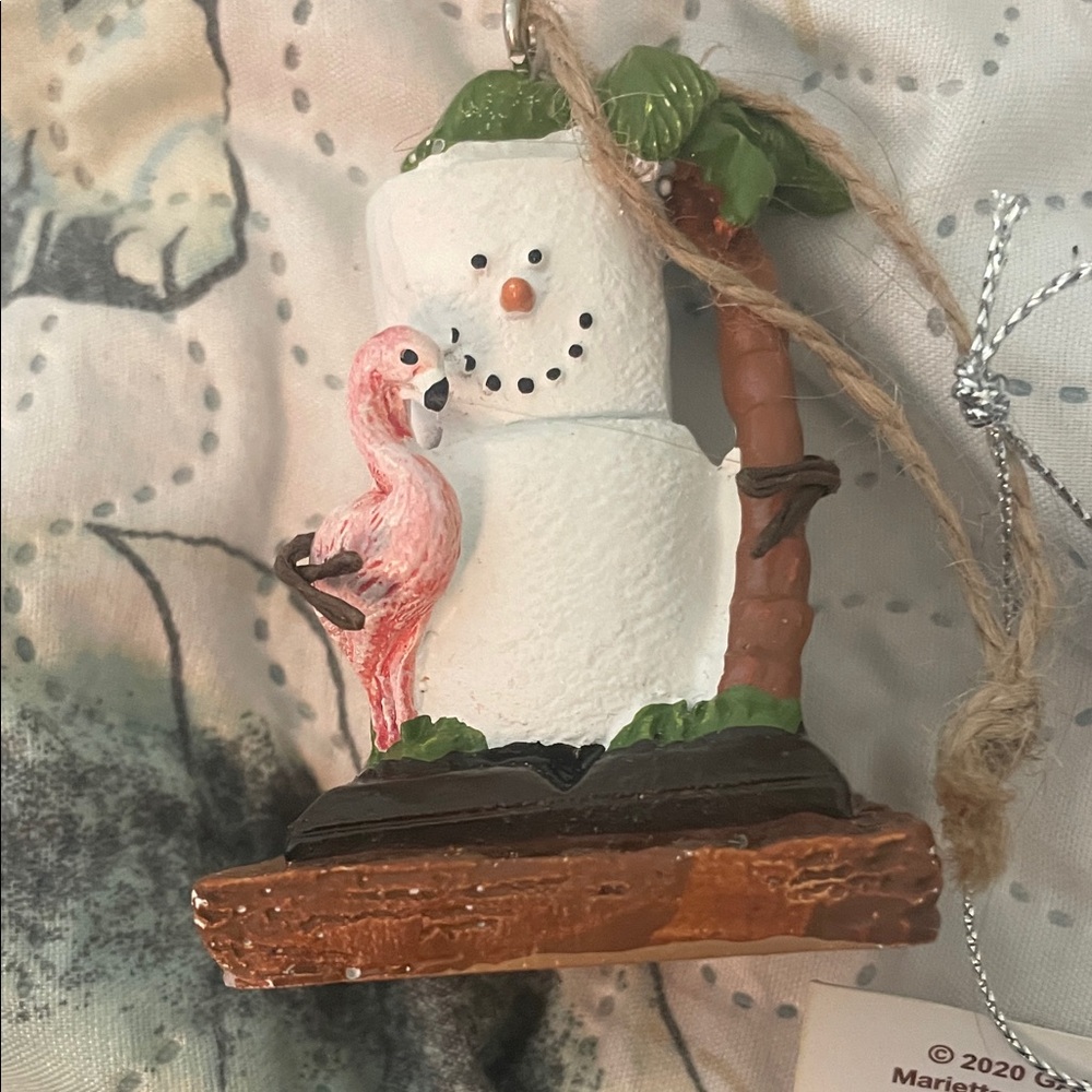 The Smores Flamingo Snowman Ornament - Pink & White